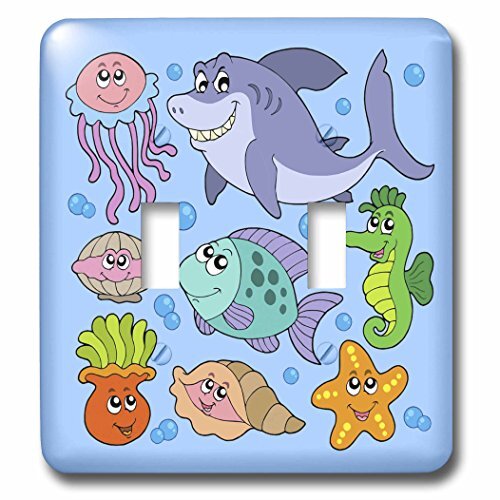 3dRose lsp_53799_2 Jellyfish, Shark, Shellfish, Fish, Seahorse And Starfish Pattern Toggle Switch